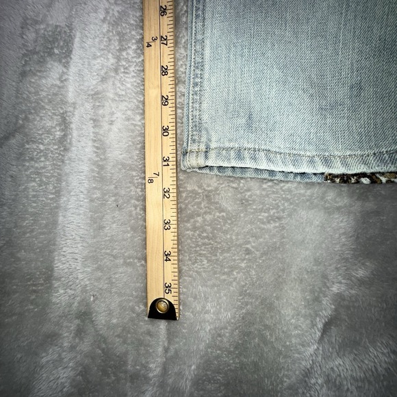 Sun Stone Jeans Womens 32 Light Blue Straight Leg Brown Patch Design Side Panel - Picture 10 of 14